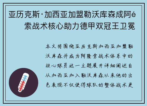 亚历克斯·加西亚加盟勒沃库森成阿隆索战术核心助力德甲双冠王卫冕