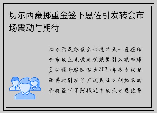 切尔西豪掷重金签下恩佐引发转会市场震动与期待